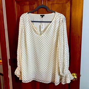 Talbots white with black polka dotes Flowy blouse